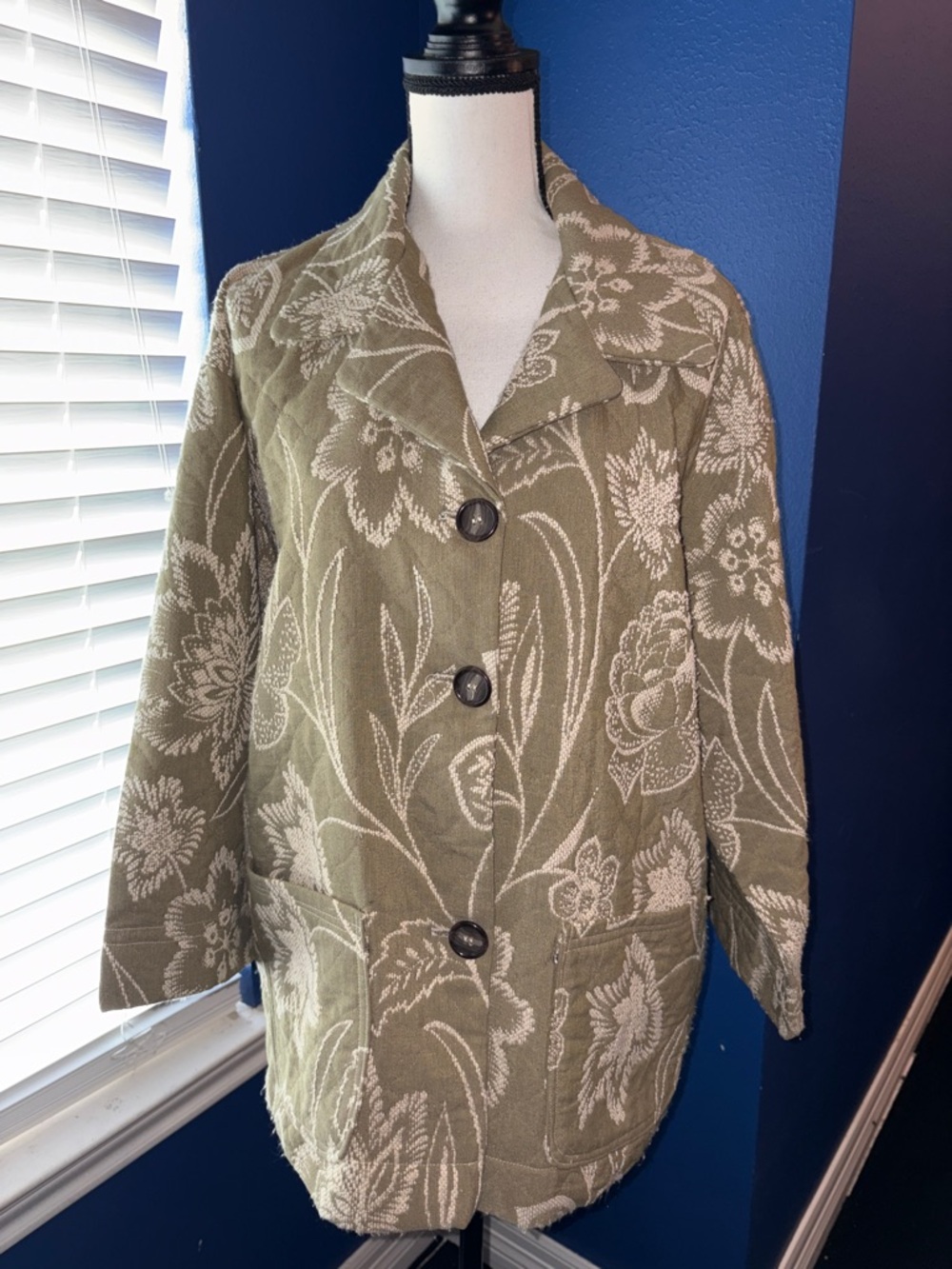 Handmade Vintage Brocade Jacket – Sage Green & Cream Floral